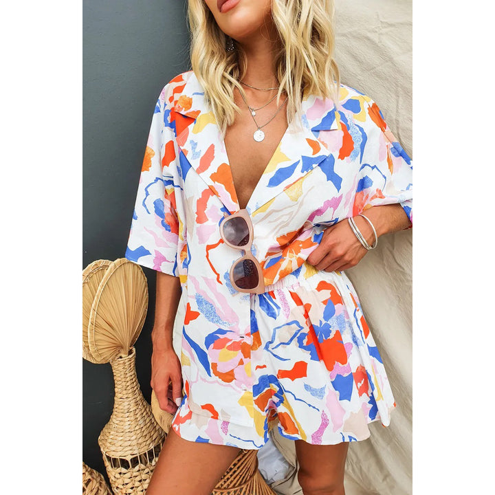 Dame afslappet top og shorts sæt med tropisk print Stiila