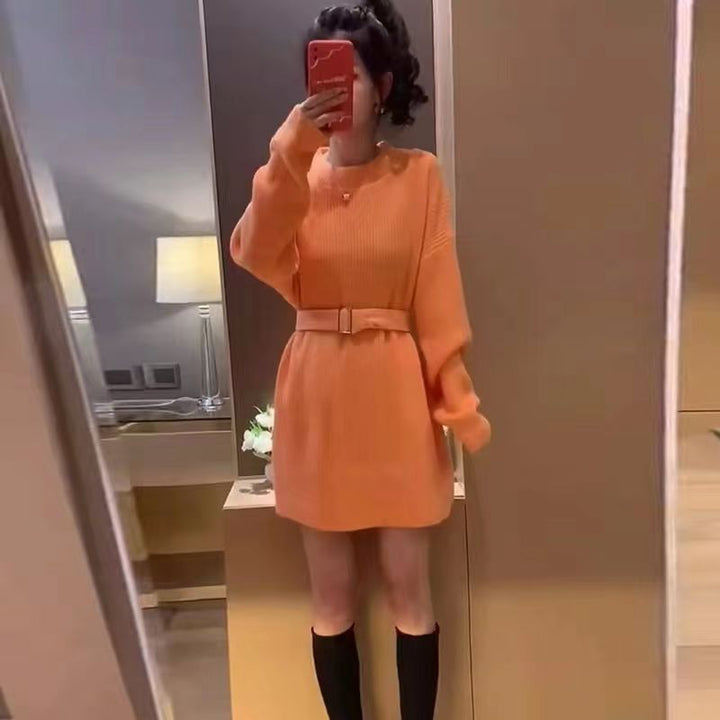 Damerne Fashionable Strik Sweater med Bælte Stilla