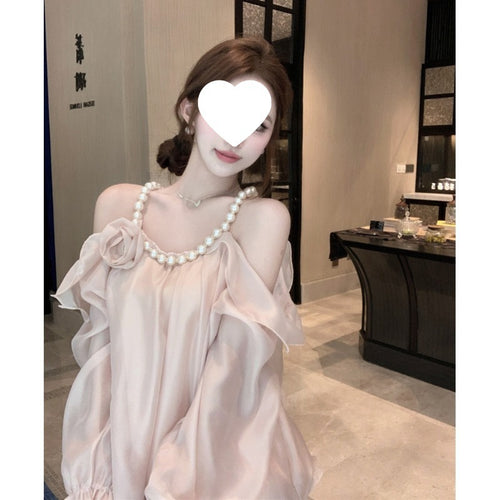 Dame Elegant Off-Shoulder Bluse med Rufflesleeves og floral accent Stilla