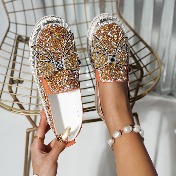 Dame Glamourøse Sneakers med funklende rhinsten og dekorativt sløjfedetalje Stilla