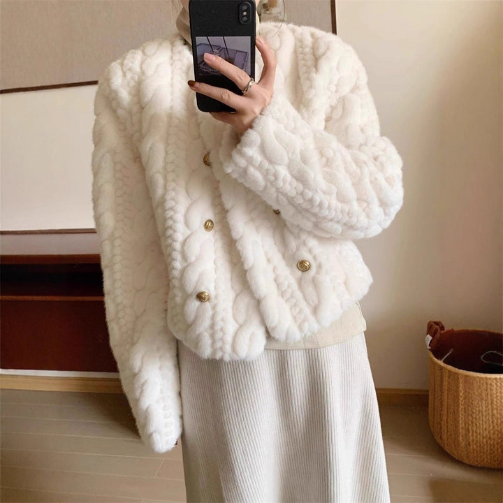 Damer Fluffy Cardigan med Guldknap Detaljer Stilla