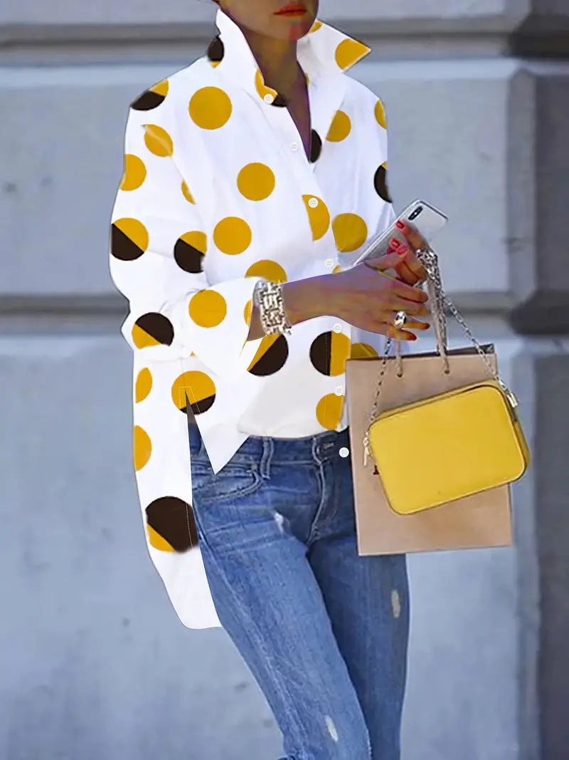 Dame Chic Polka-Dots Skjorte med overdimensioneret Krave Stilla