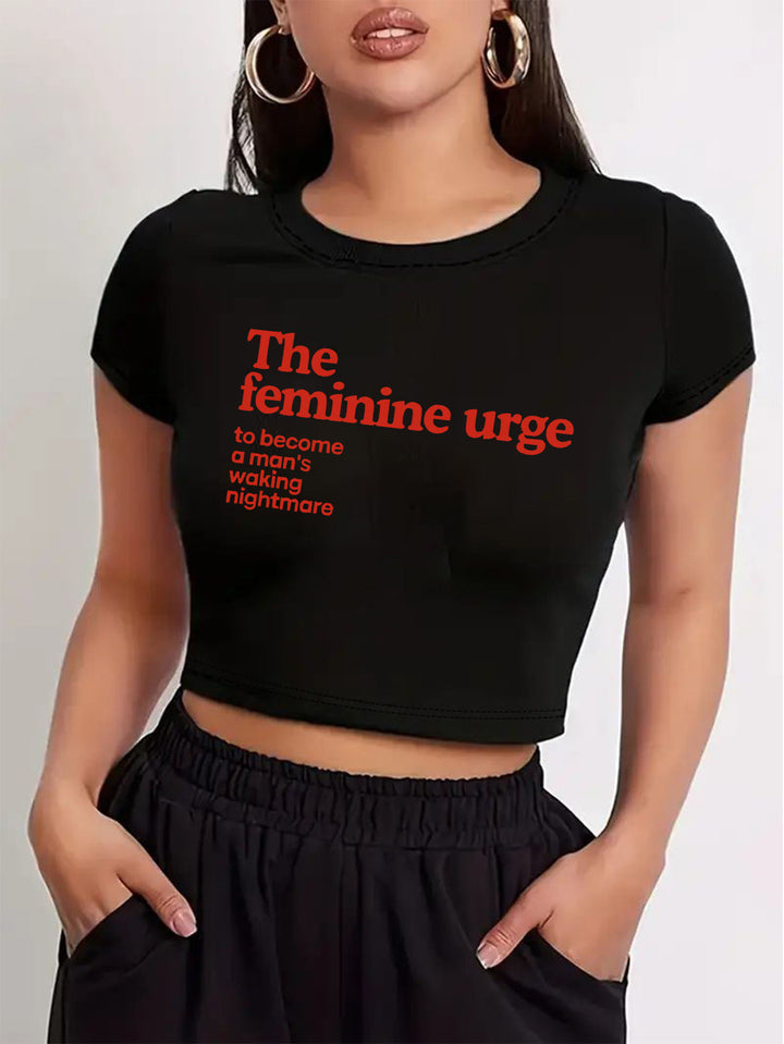 Dame Crop-T-shirt med inspirerende statementtryk Skovae