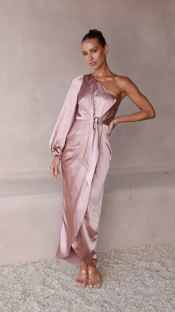 Ladies wrap dress with asymmetric design and elegant waist belt Skovae