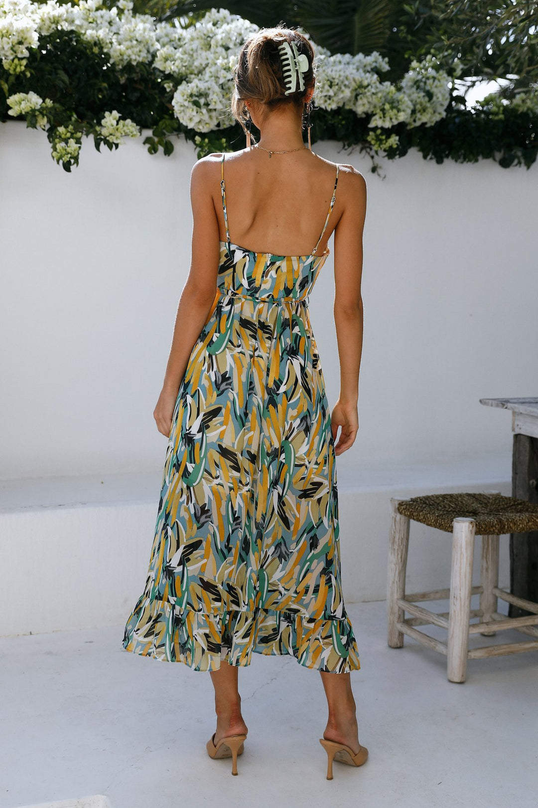 Dame Flydende Floral Maxi-Kjole med Justerbare Spaghettistropper Stilla