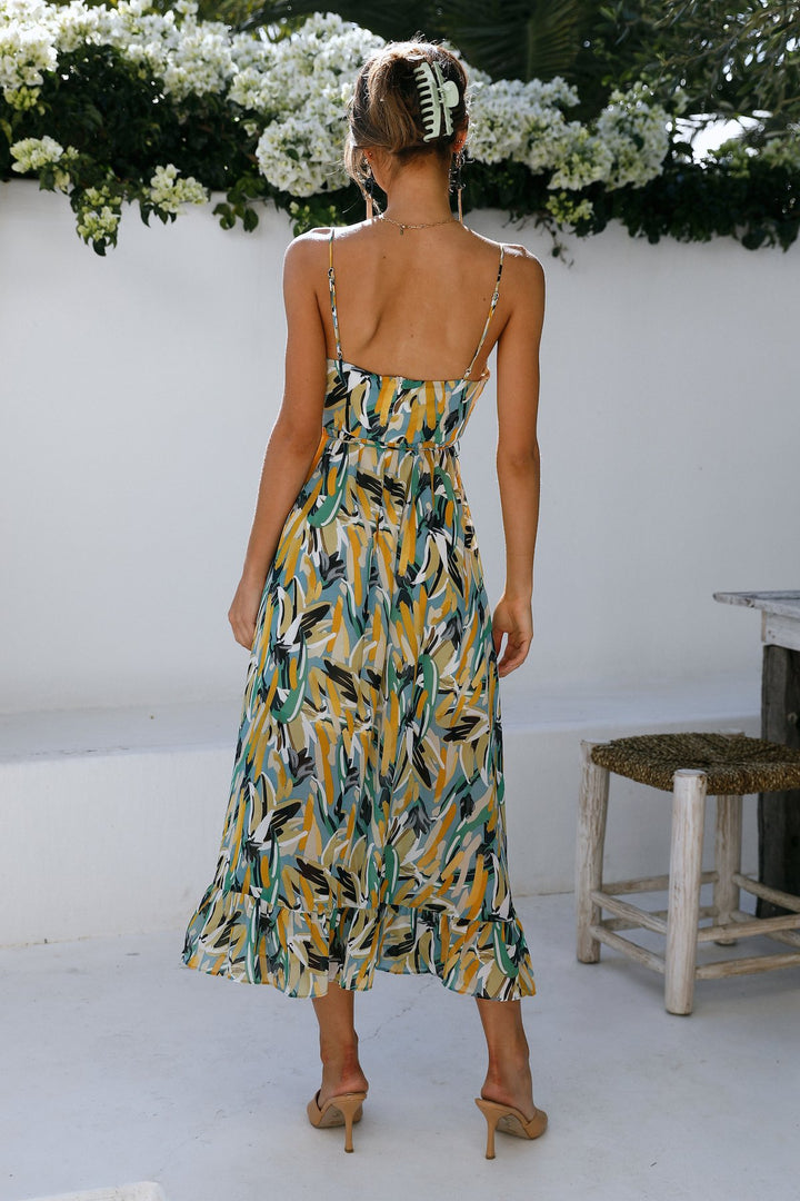 Dame Flydende Floral Maxi-Kjole med Justerbare Spaghettistropper Stilla