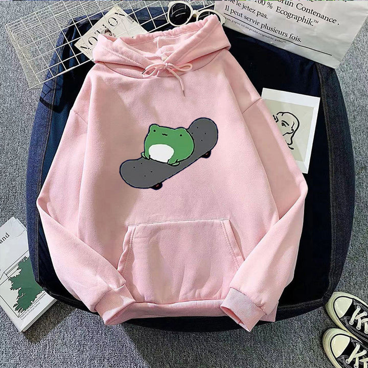 Kvinders hoodie med humoristisk frødesign Skovae