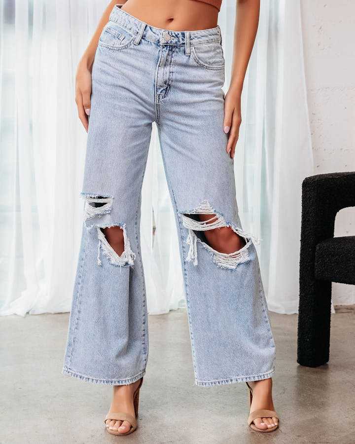 Dame brede jeans med iøjnefaldende huller og trendy design Stilla