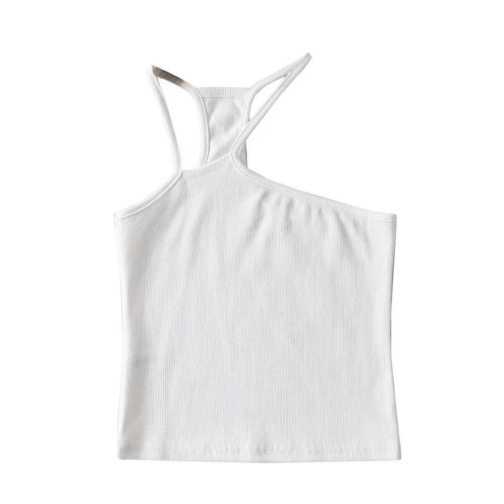 Dame asymmetrisk spaghetti-strop top med smart rippet design og sporty snit Stilla