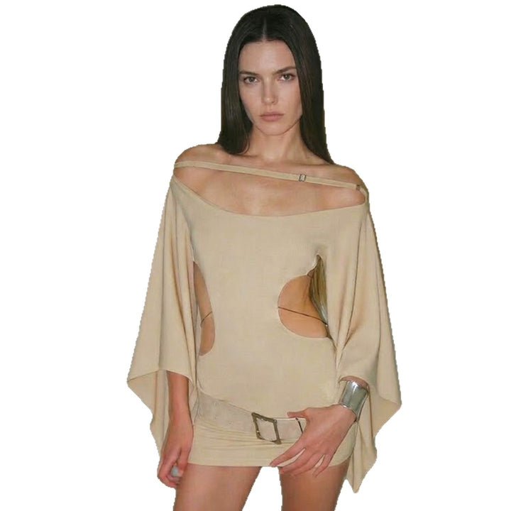 Dame elegant oversized kjole med gennemsigtige udsparinger og moderne design Skovae