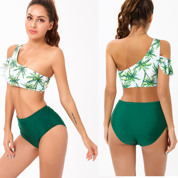 Dame En-sidet bikini med blomstret design og høj taljeskæring Skovae