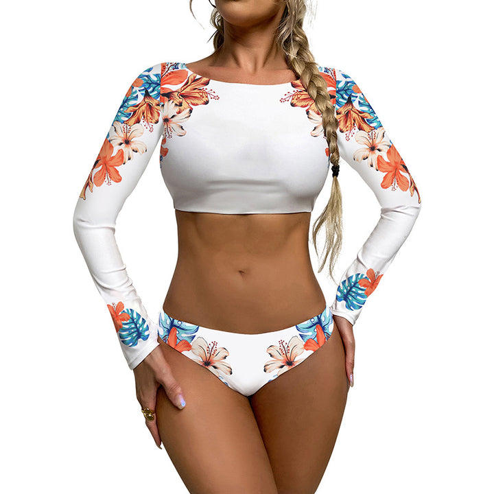 Dame bikini-sæt med langærmet overdel og floralt design Stilla