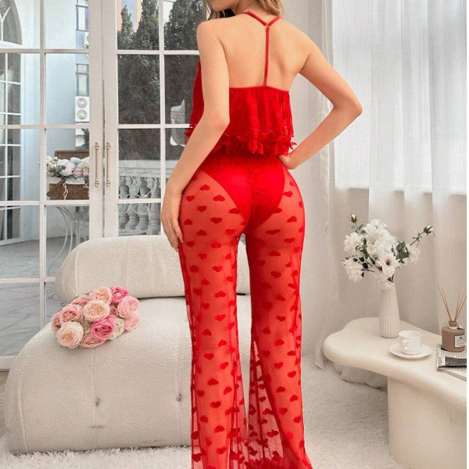 Dame gennemsigtig hjerteprint loungewear sæt Stilla