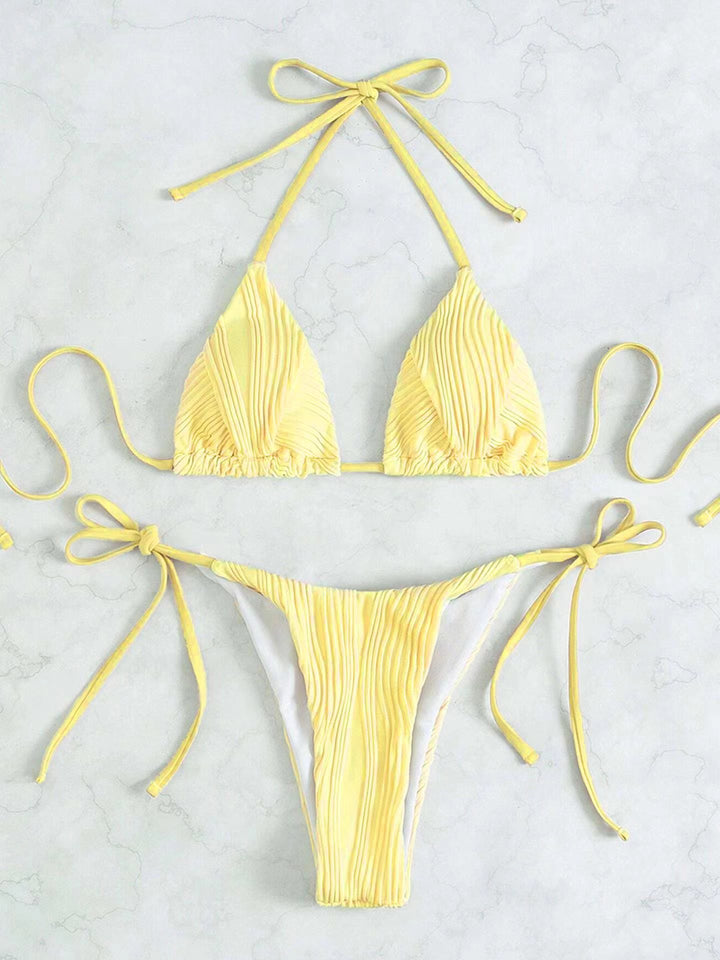 Dame Triangel-Bikini med fashionable rib-design og justerbare bindebånd Stilla