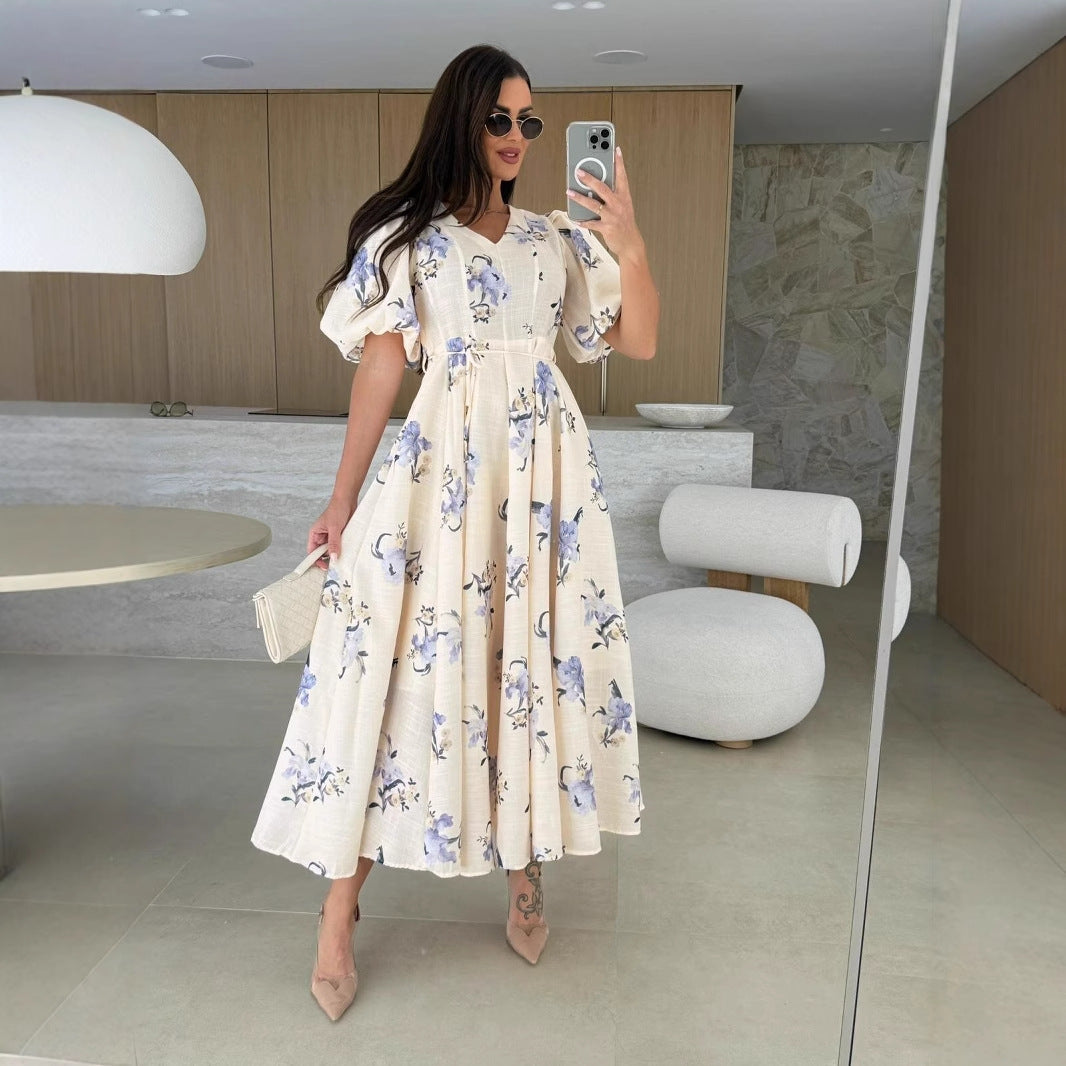 Dame Maxikjole med floral design og voluminøse ærmer Stilla