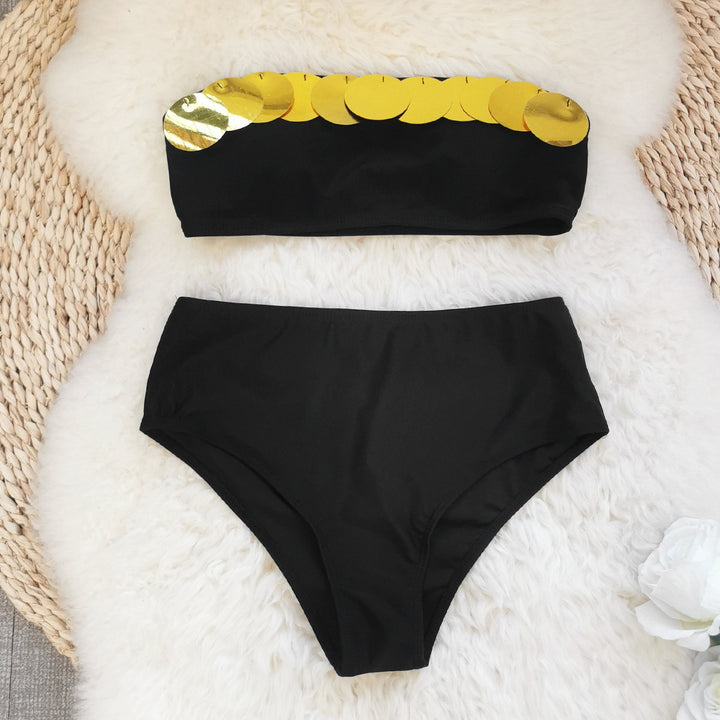 Dame bikini-sæt med glitrende pailletter og høj talje Stilla