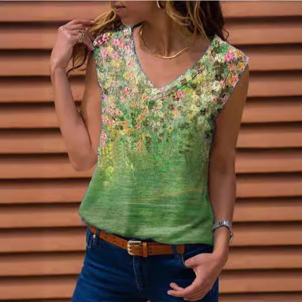 Dame V-hals bluse med blomstret design Stilla