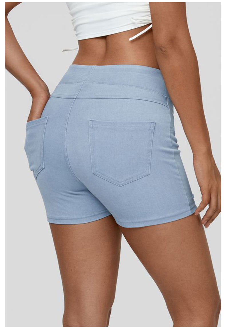 Stilla | Høj Talje Denim Yoga Shorts Stilet Komfort Til Træning & Hverdagsbrug