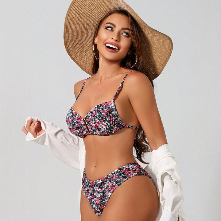 Dame Push-Up Bikini med modigt grafikdesign og justerbare stropper Stilla
