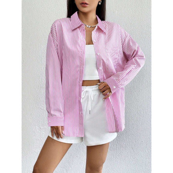 Dame Oversize Skjorte med fine Striber Stilla