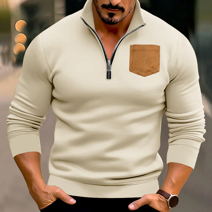 Herrer sweater med halv lynlås og moderne brystlomme Stilla