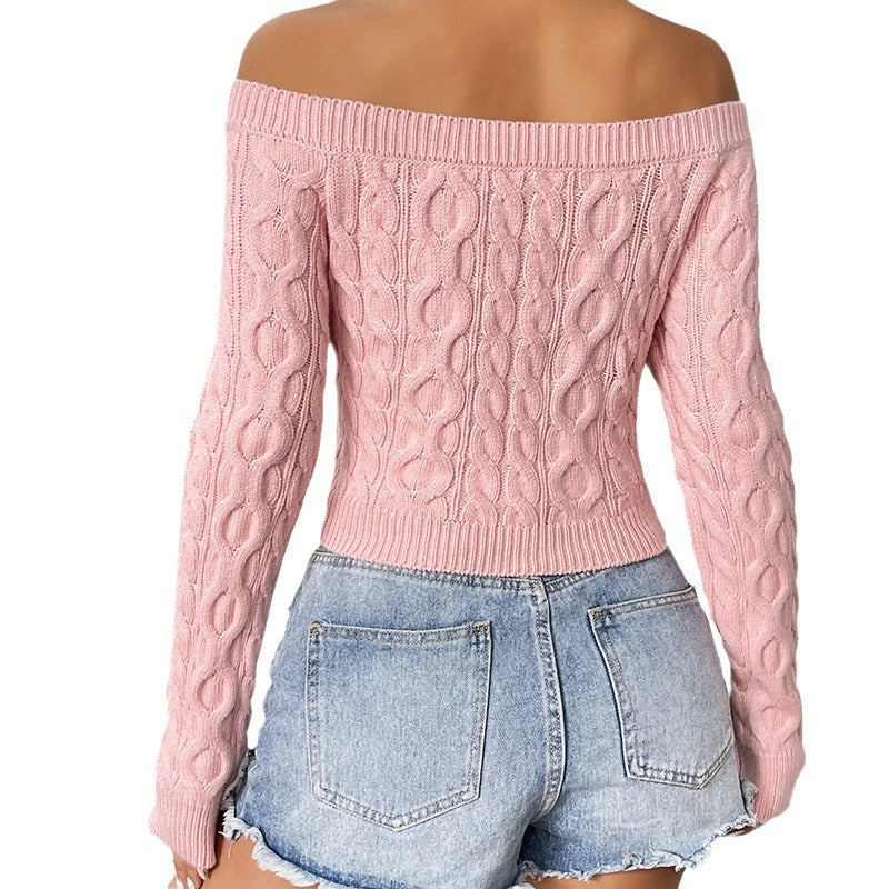 Dame Off-Shoulder Strikketrøje med Fletdesign Stilla