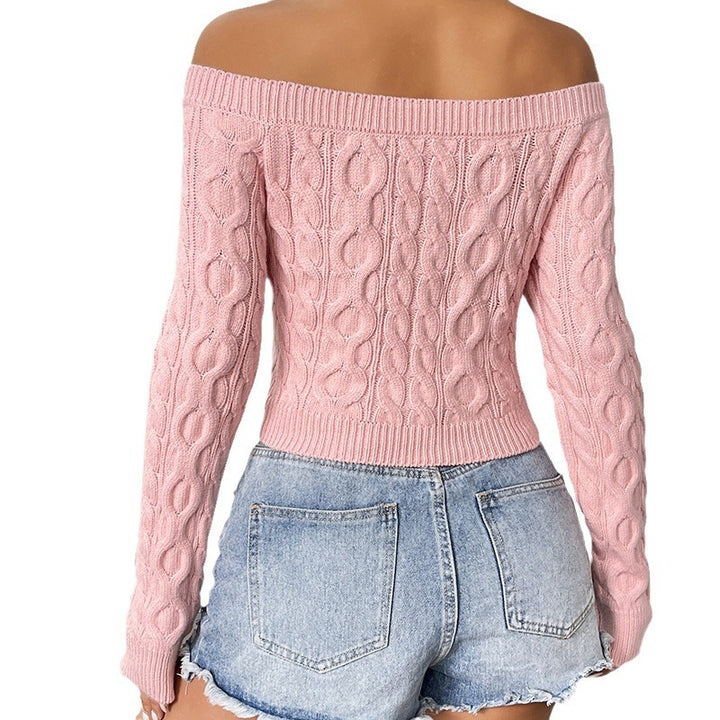 Dame Off-Shoulder Strikketrøje med Fletdesign Stilla
