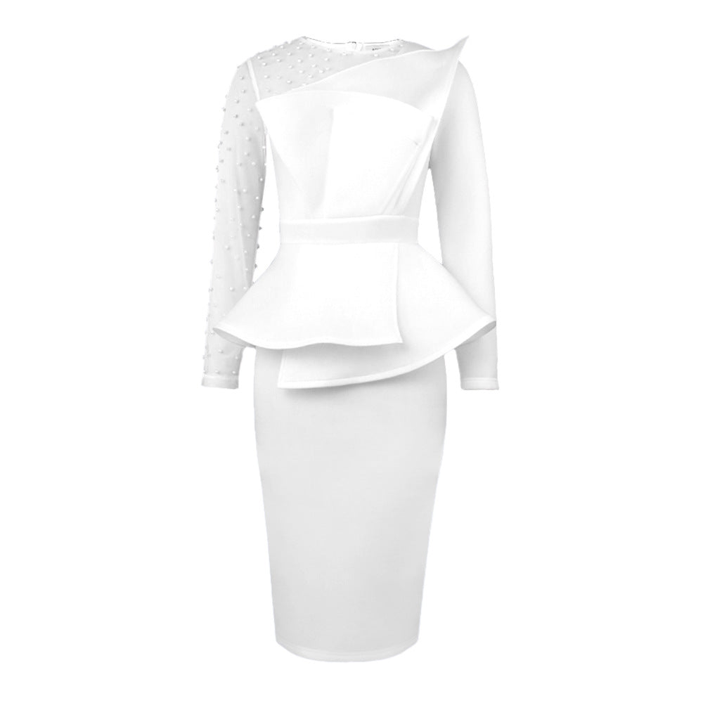 Dame Etuikjole med transparente puffærmer og dekorativt peplum Skovae