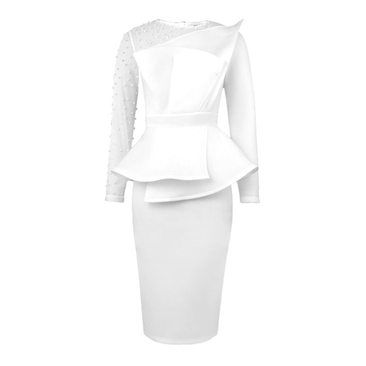 Dame Etuikjole med transparente puffærmer og dekorativt peplum Skovae