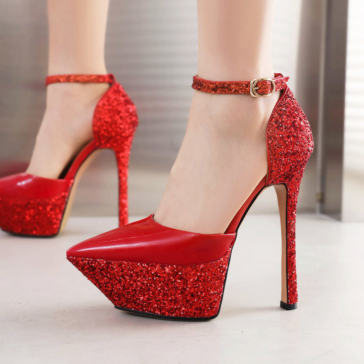 Femme Glitter-akcentuerede High-Heeled Platform-Pumps Stilla