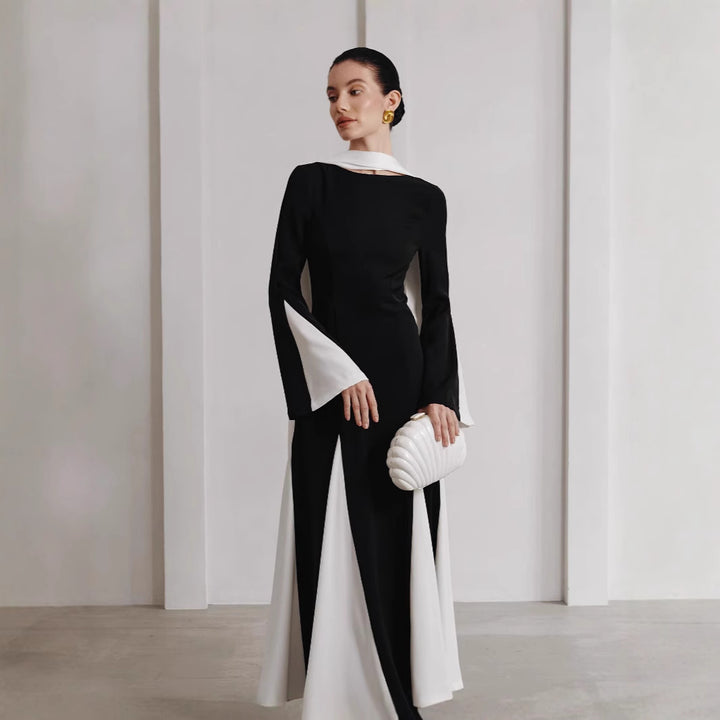 Dame Elegant Maxikjole med kontrastdetaljer og kunstkrave Stilla