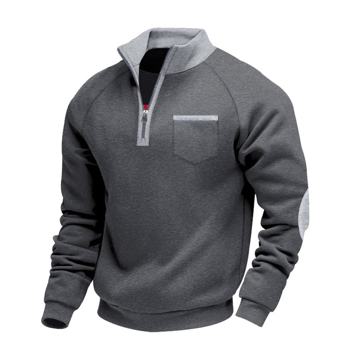 Herrer fleece-pullover med halv lynlås og praktisk lomme Stilla