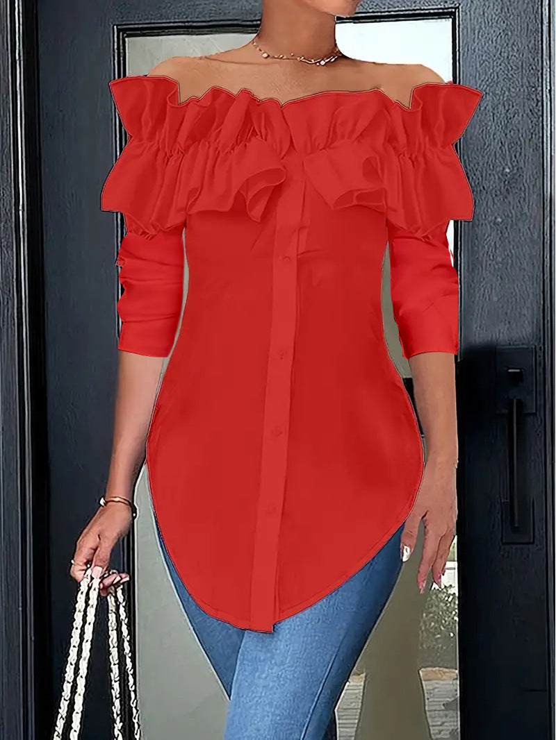 Damebluse med voluminøse flæsedetaljer Stilla