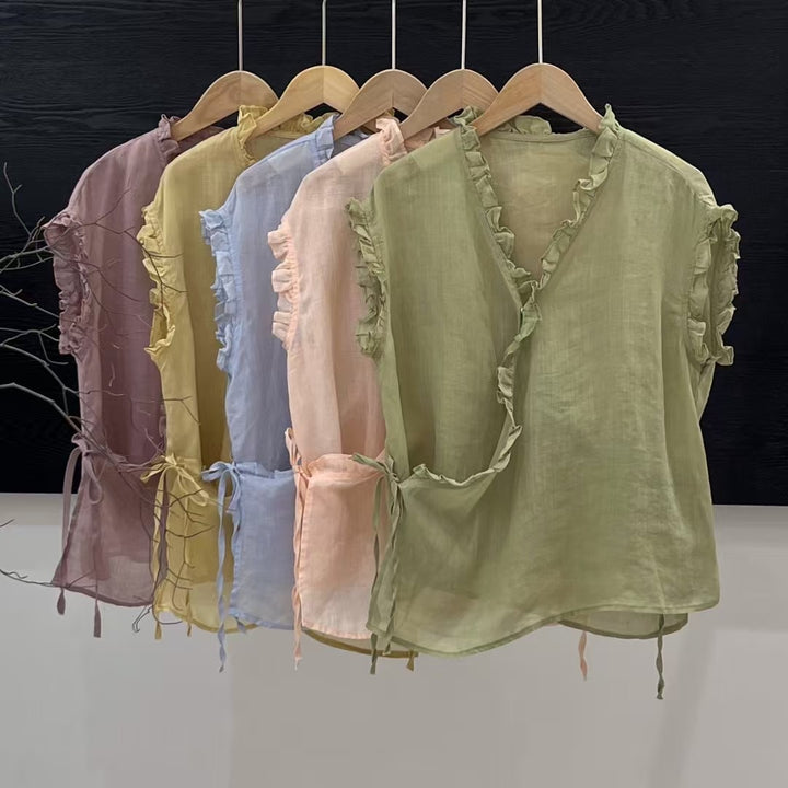 Femme Blød Rynke Indpakningsbluse Stilla