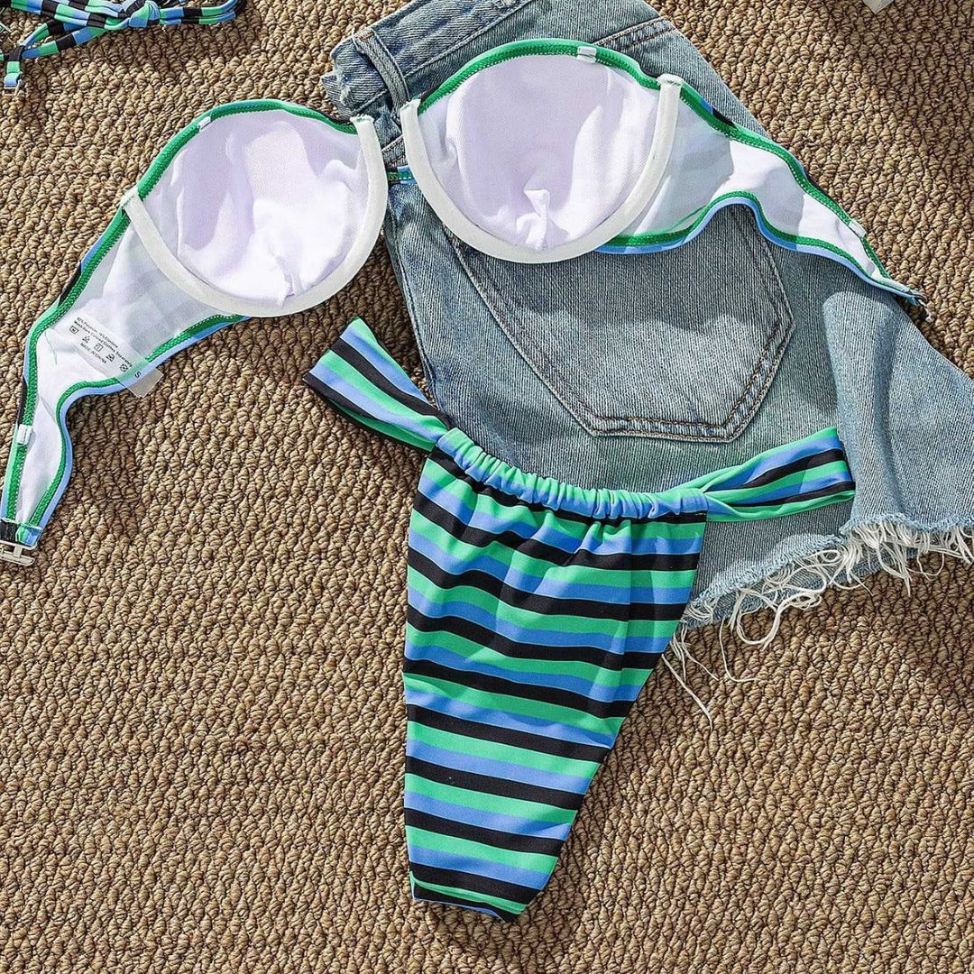 Dame Bikini-top med justerbare stropper og moderne stribedesign Skovae