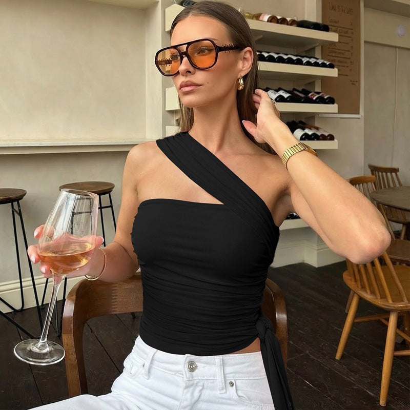 Dame Elegant Asymmetrisk Top med Wickel-design Skovae