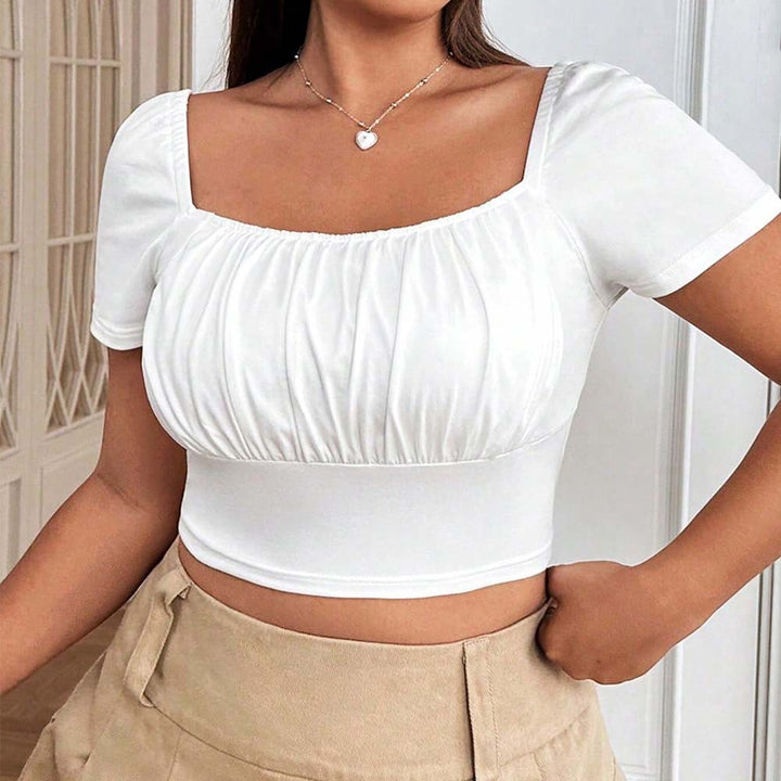 Dame Crop-Top med rynket design og nostalgiske pufærmer Skovae