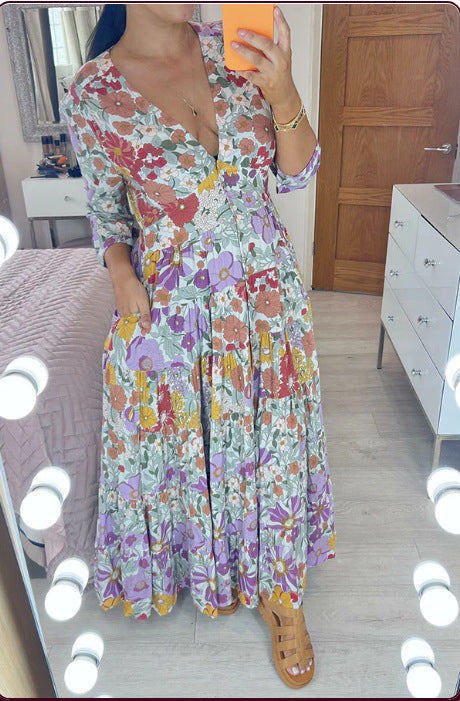 Stilla | Floral-Kjole Plus Størrelse Fe V-Hals Floral Kjole