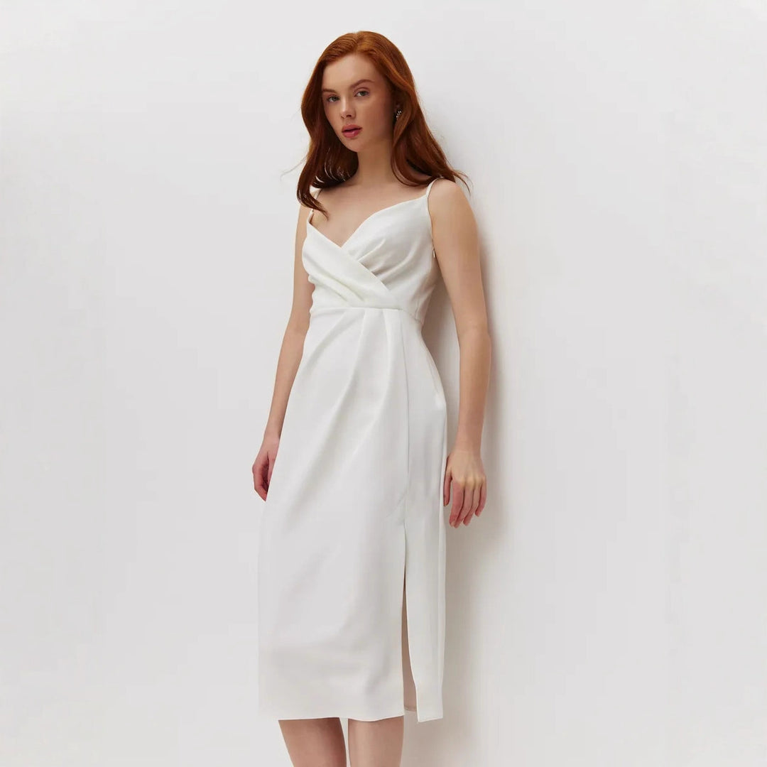 Dame elegant wrap kjole med justerbare stropper og smart frontslids Skovae