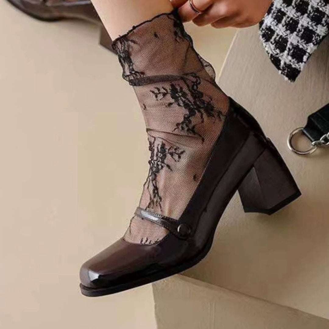 Dame High-Heel Mary Jane Pumps med glitrende overflade og komfortabel fodseng Stilla