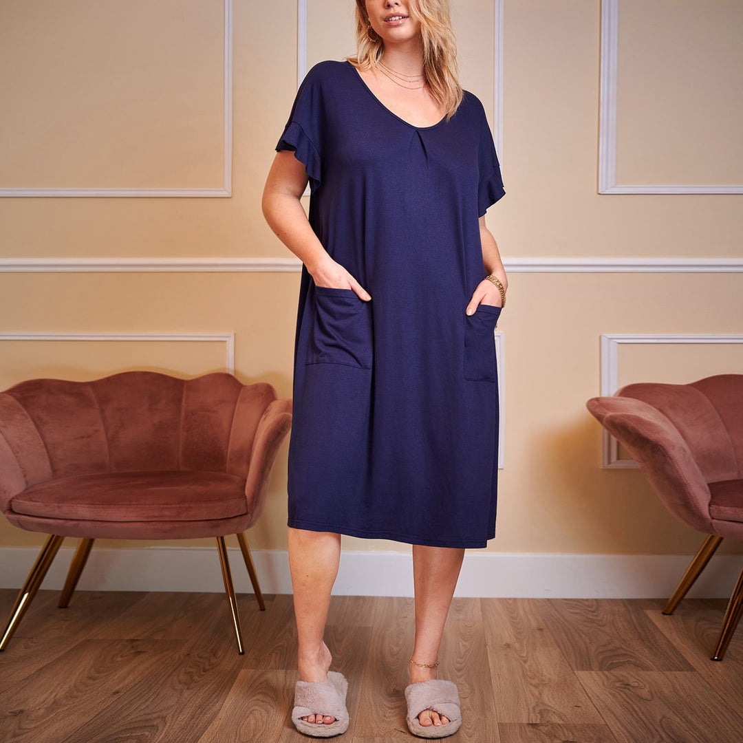 Stilla | Behagelig Plus Size Bomulds Løs Rund Hals Sovekjole