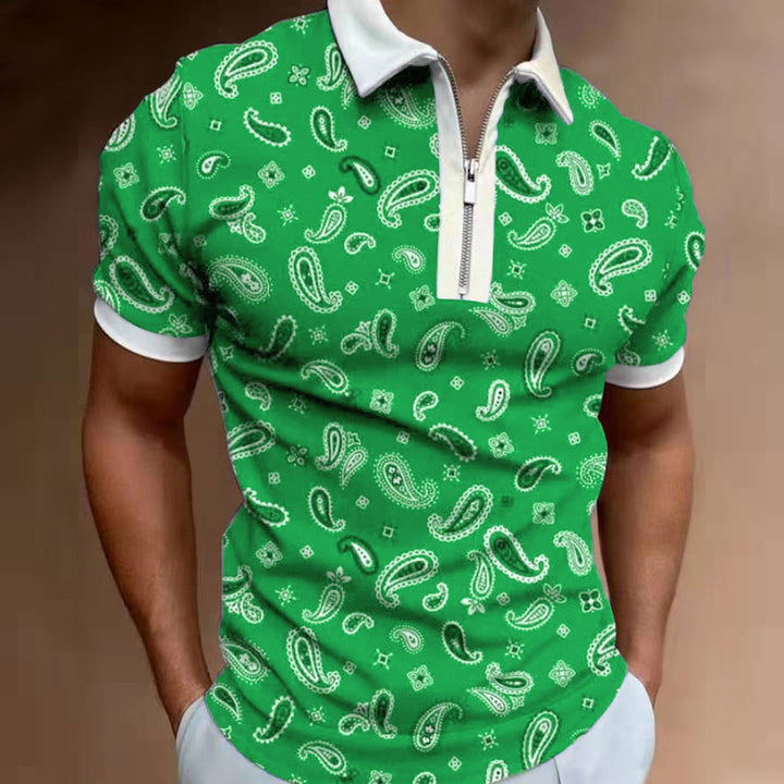 Herrer polo skjorte med trendy paisley mønster og lynlås Stilla