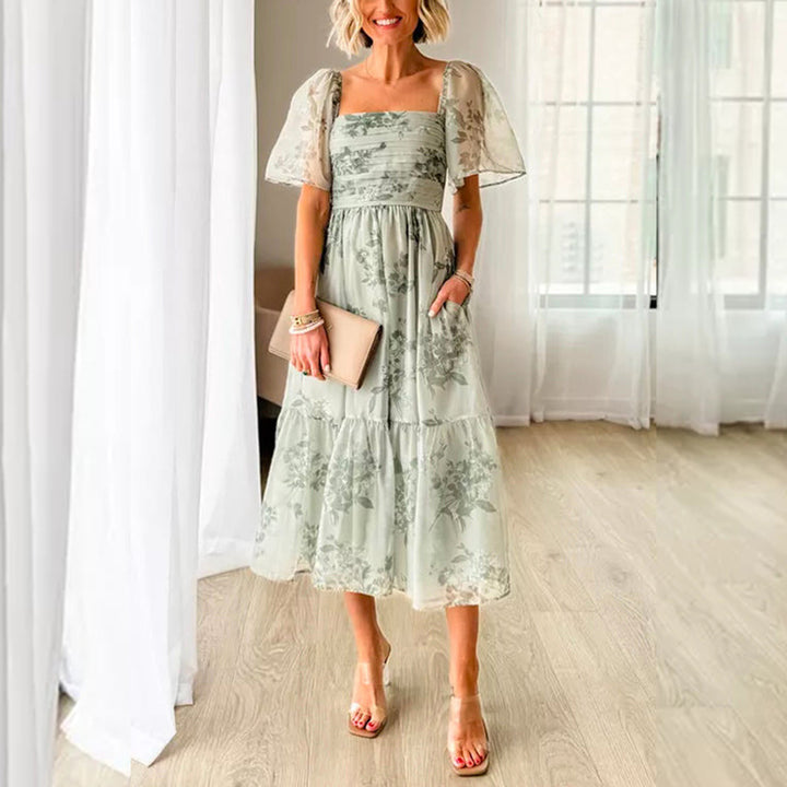 Dame Elegant Maxikjole med voluminøse puffærmer og blomstertrykt Stilla