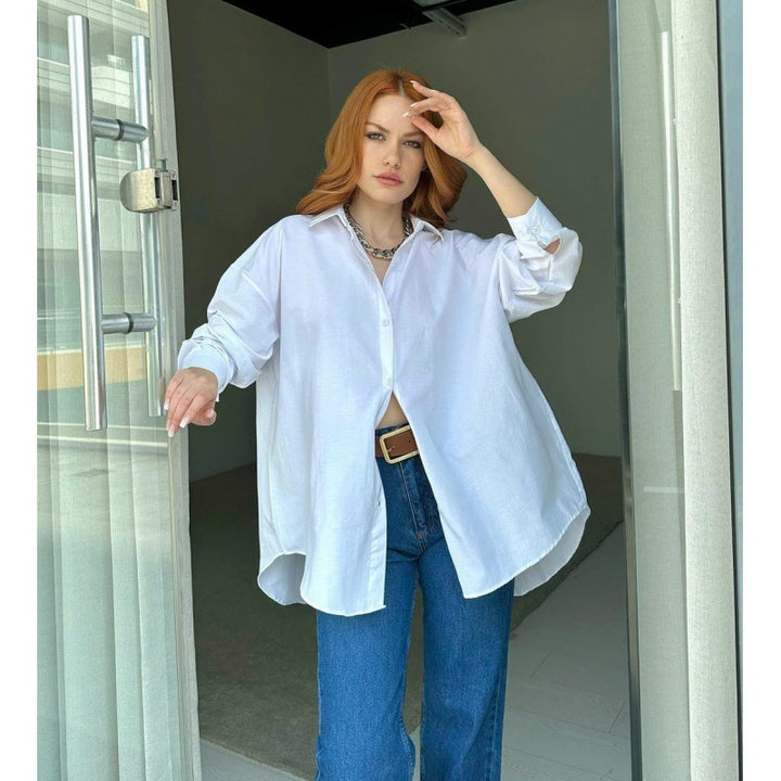 Dame oversized skjorte med asymmetrisk søm Stilla