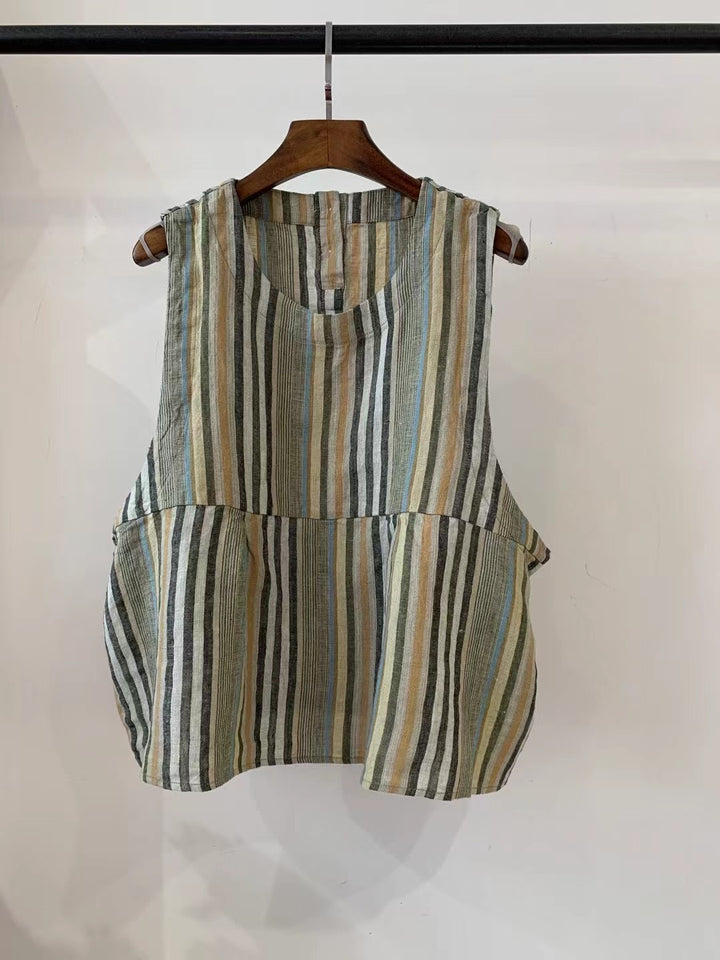 Femme Relaxed Fit ærmeløs linned top med sidelommer Stilla