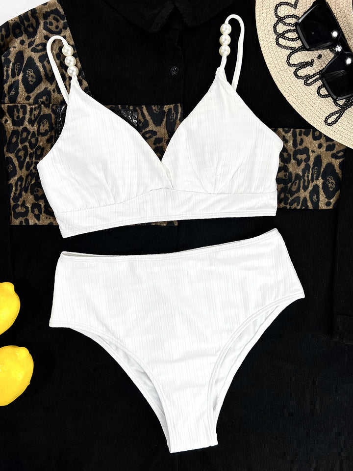 Dame Højskåret Bikini med elegante Perledetaljer Stilla