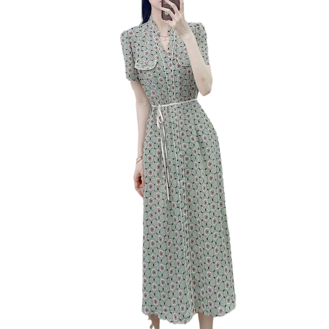 Dame Elegant maxikjole med blomsterprint og taljerbart bånd Stilla