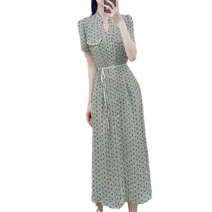 Dame Elegant maxikjole med blomsterprint og taljerbart bånd Stilla