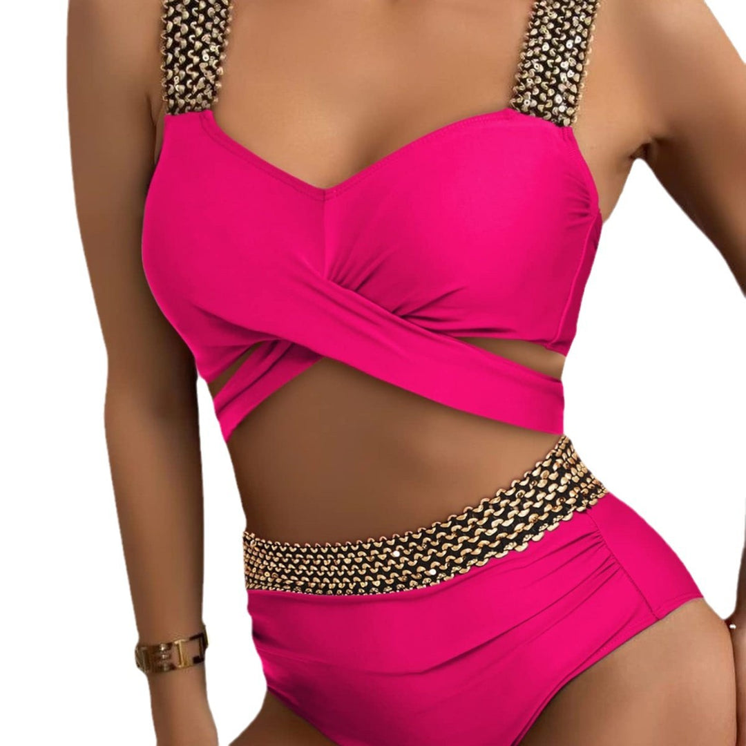 Damer Højtaljet Bikini-sæt med stilfulde krydsremme og elegante detaljer Stilla