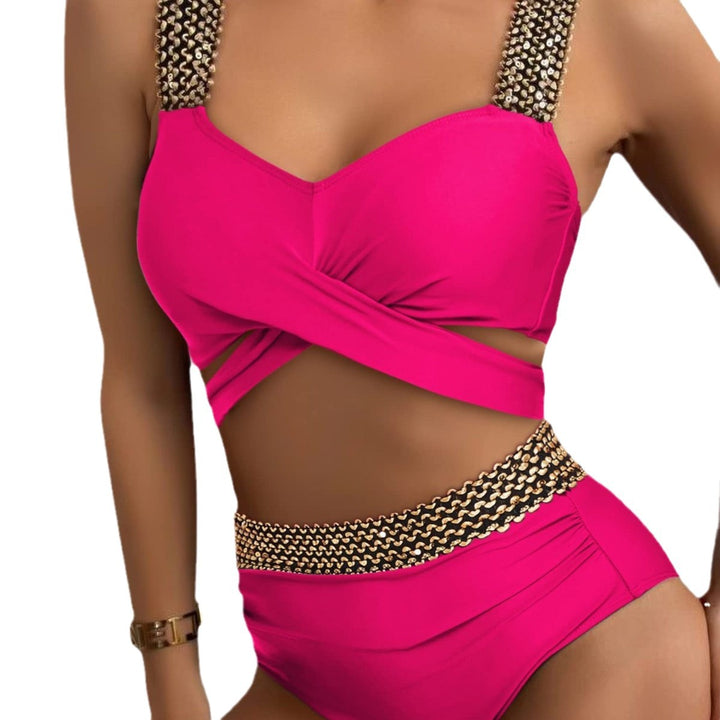 Damer Højtaljet Bikini-sæt med stilfulde krydsremme og elegante detaljer Stilla